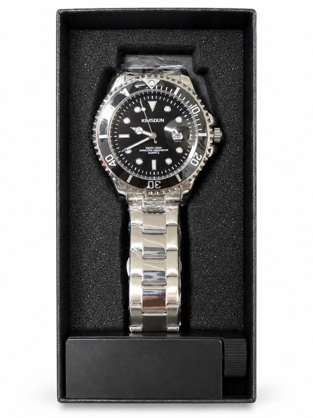 Men’s Black Dial Watch with Silver Bracelet